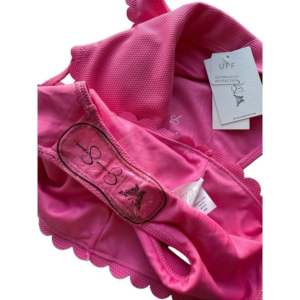 Jessica Simpson Girls' Pink Two-piece Scalloped Bikini Swimsuit Size L 10/12